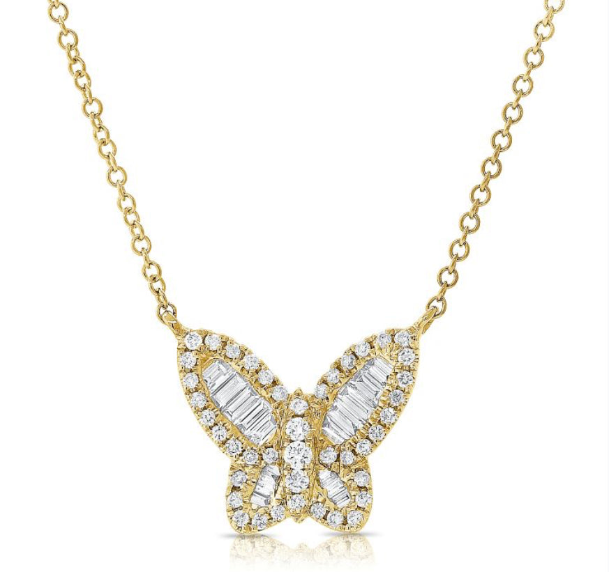 .36CT BAGUETTES AND DIAMOND BUTTERFLY PENDANT NECKLACE