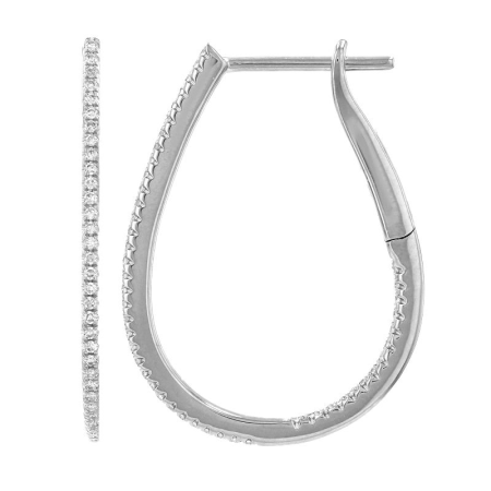 14k White Gold Pear Shaped Inside Out Diamond Hoop Earrings