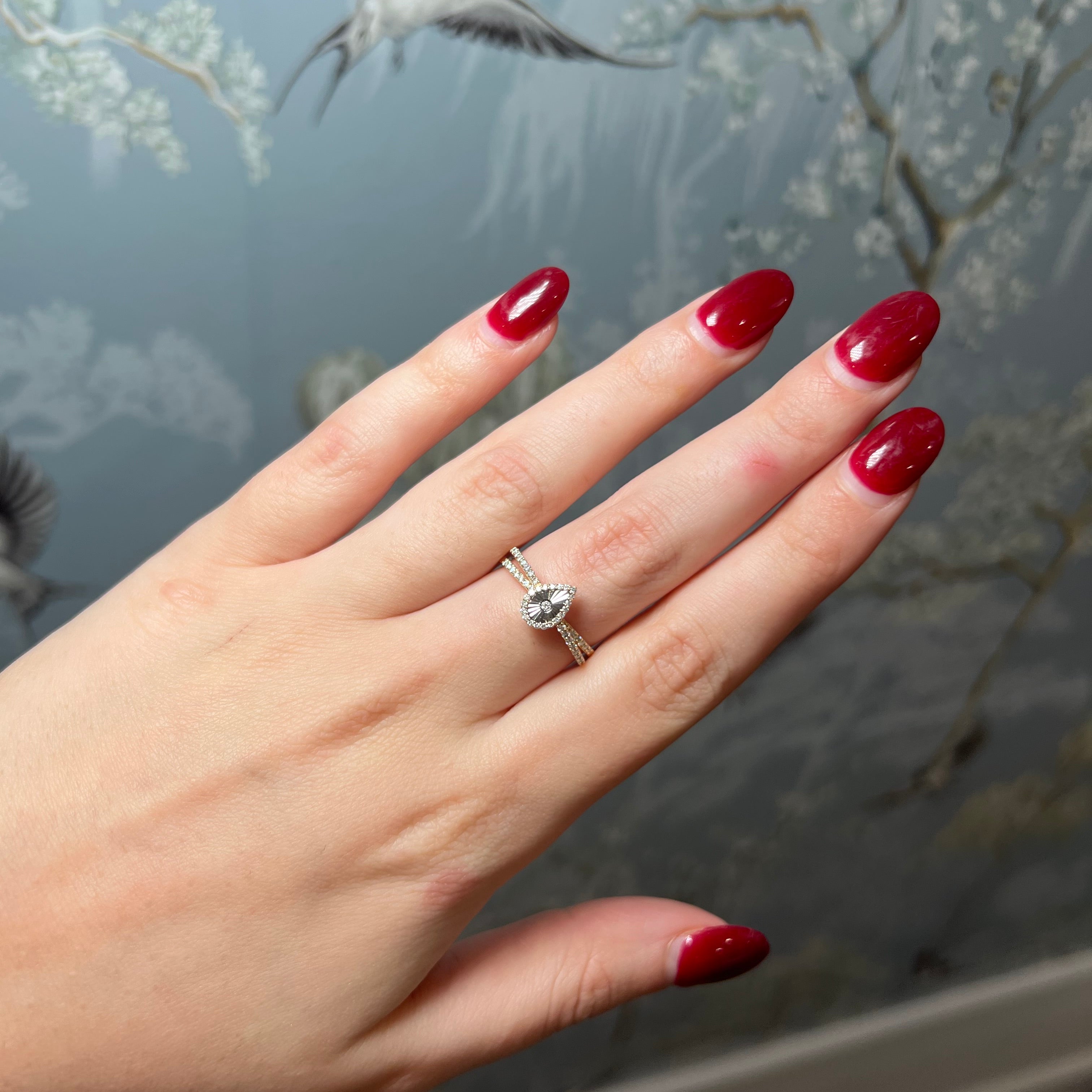 14k Gold and Diamond Fluted Pear Crossover Ring