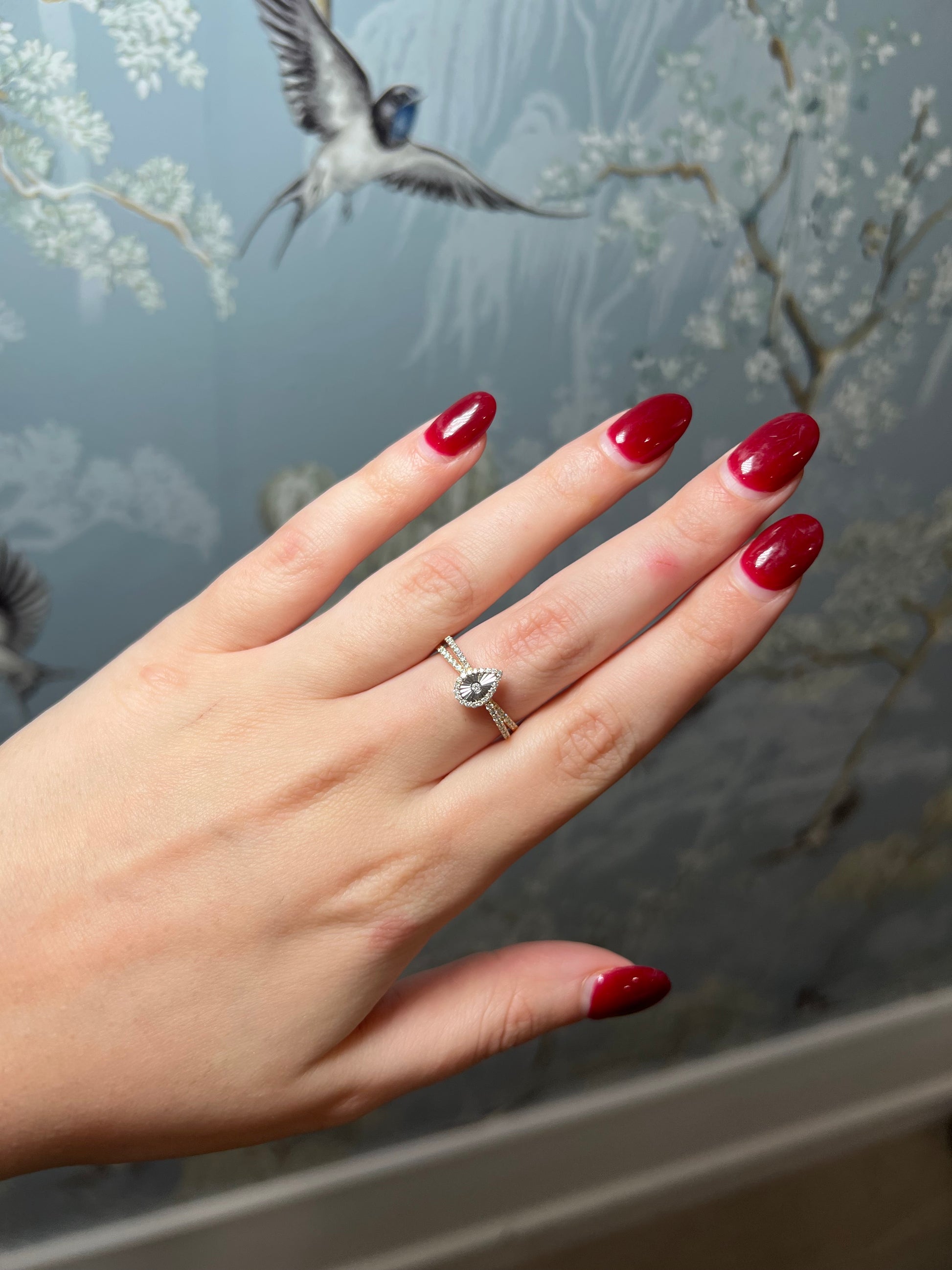 14k Gold and Diamond Fluted Pear Crossover Ring