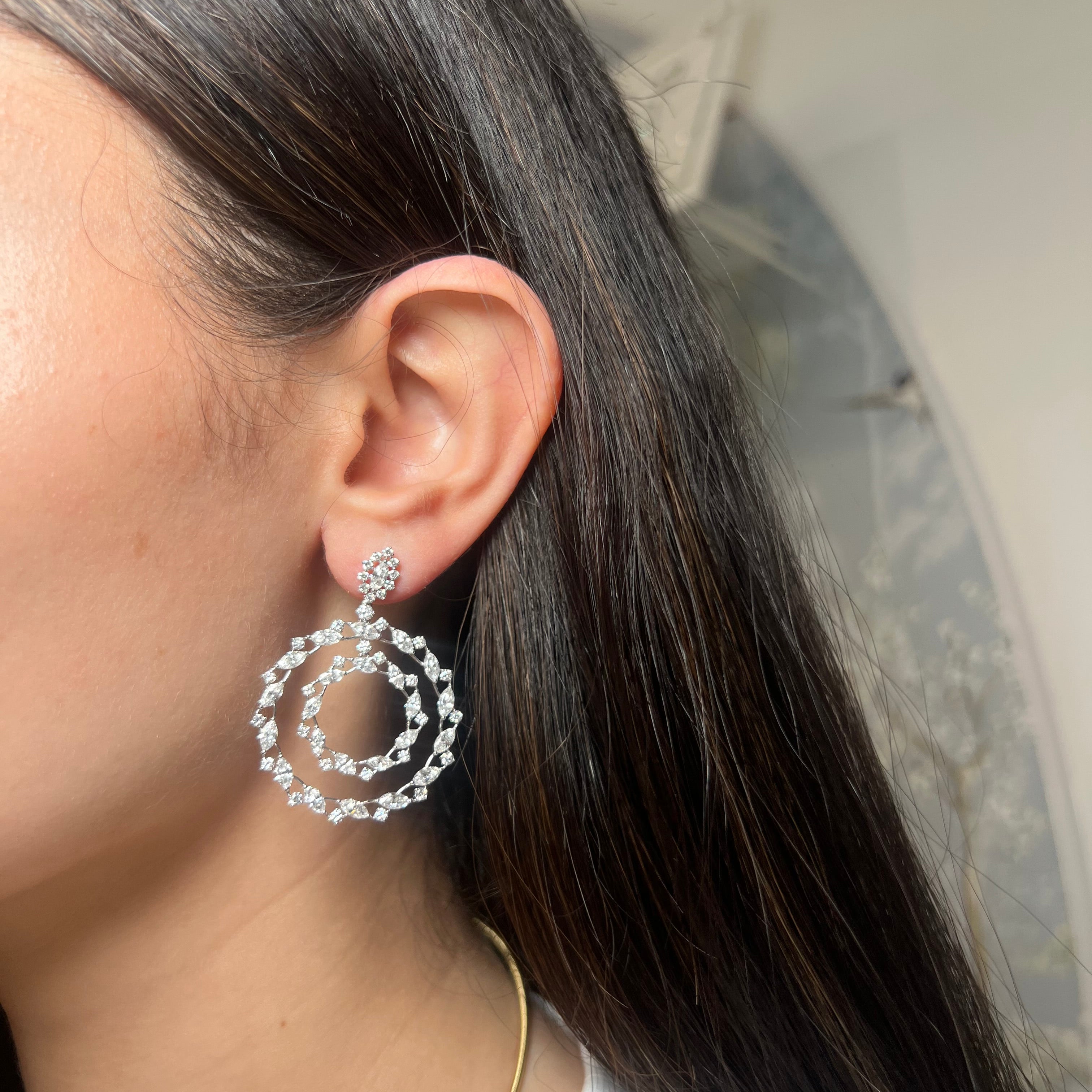 Diamond Drop Round Statement Earring