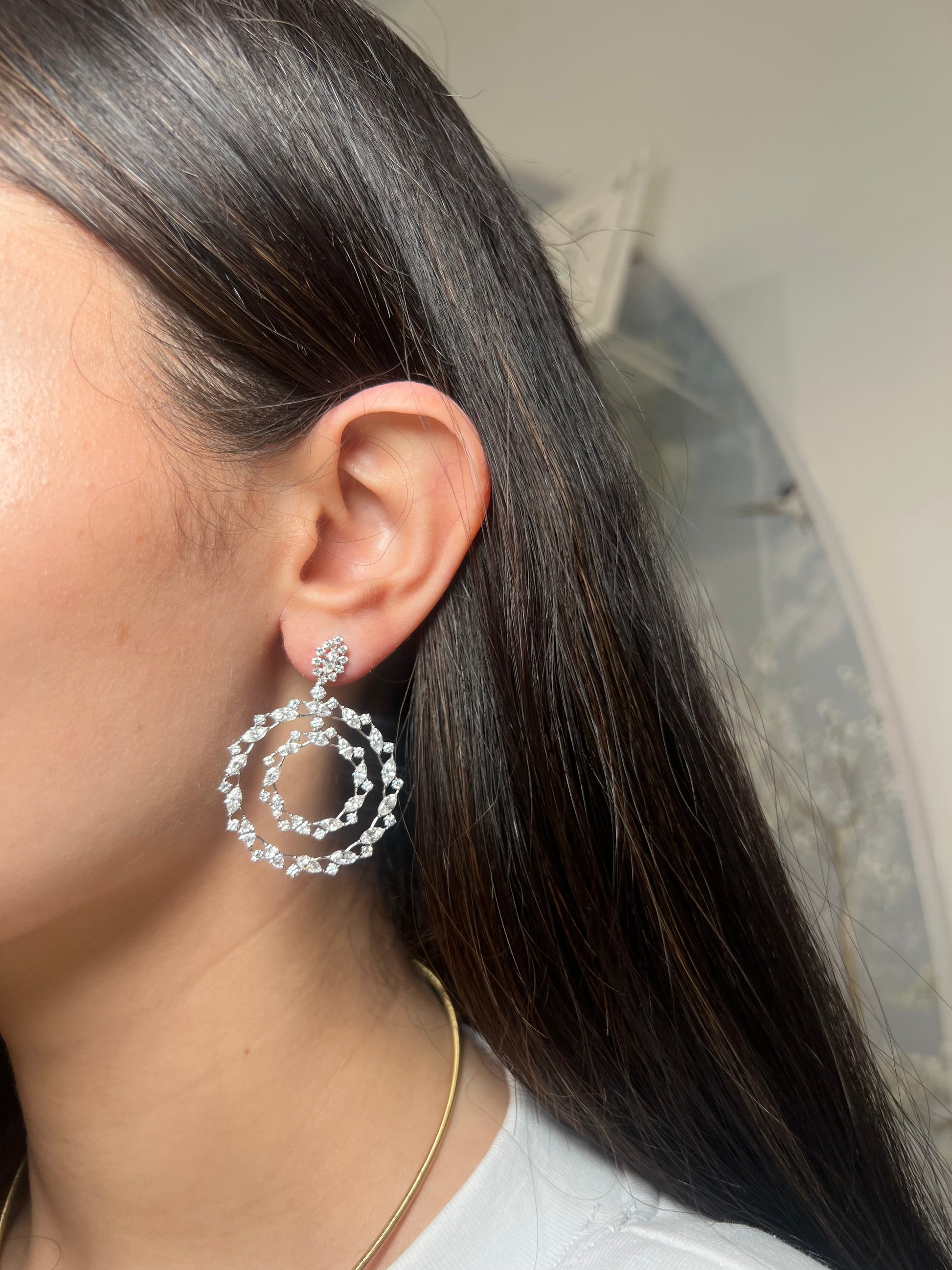 Diamond Drop Round Statement Earring