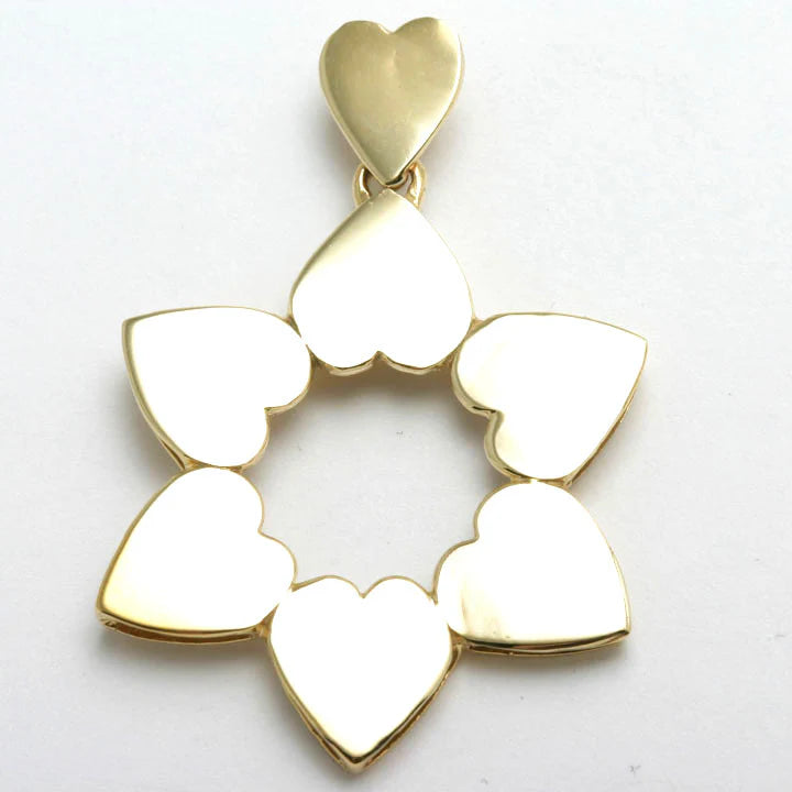 14kt Yellow Gold Star of David Heart Pendant