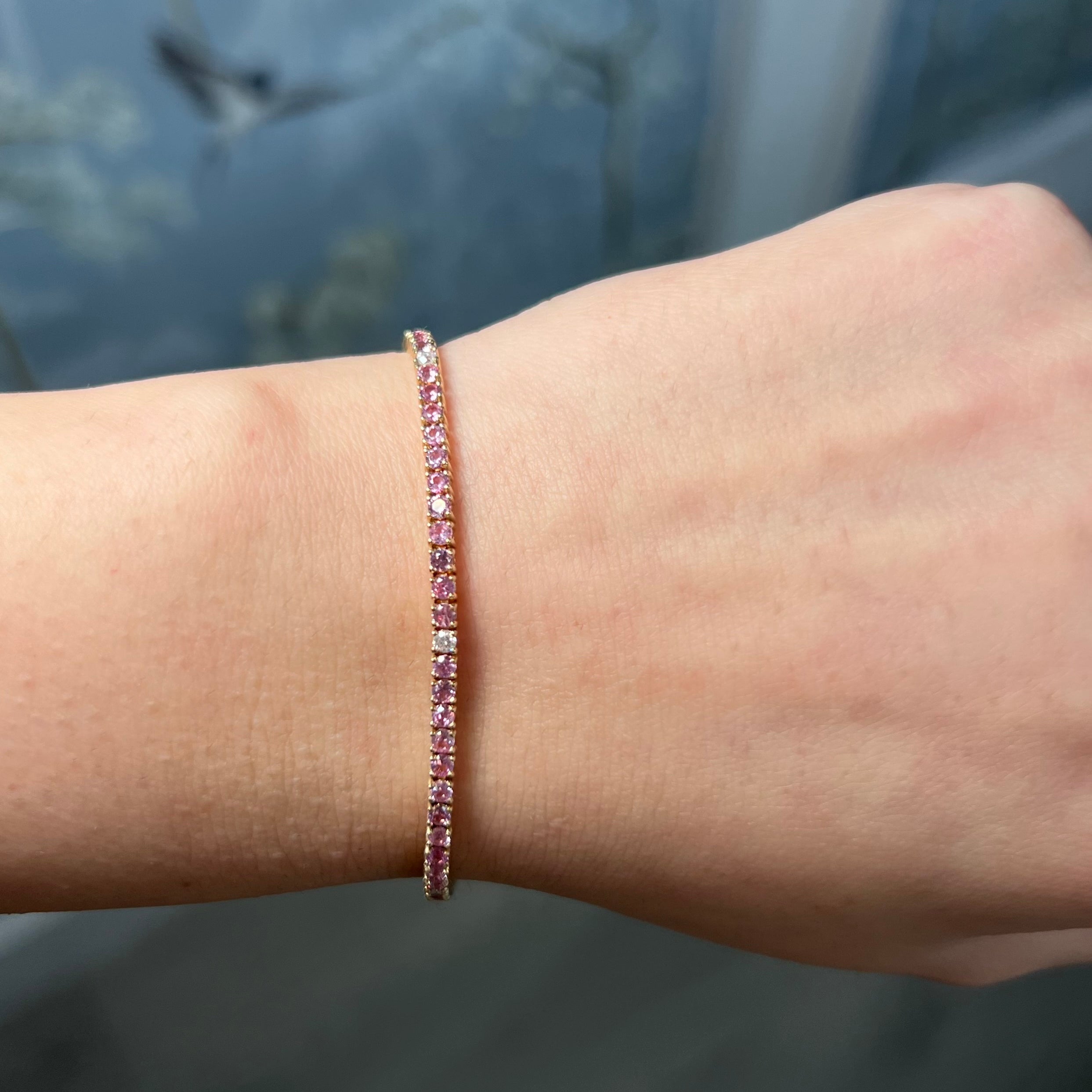 14k Yellow Gold Pink Sapphire Tennis Bracelet