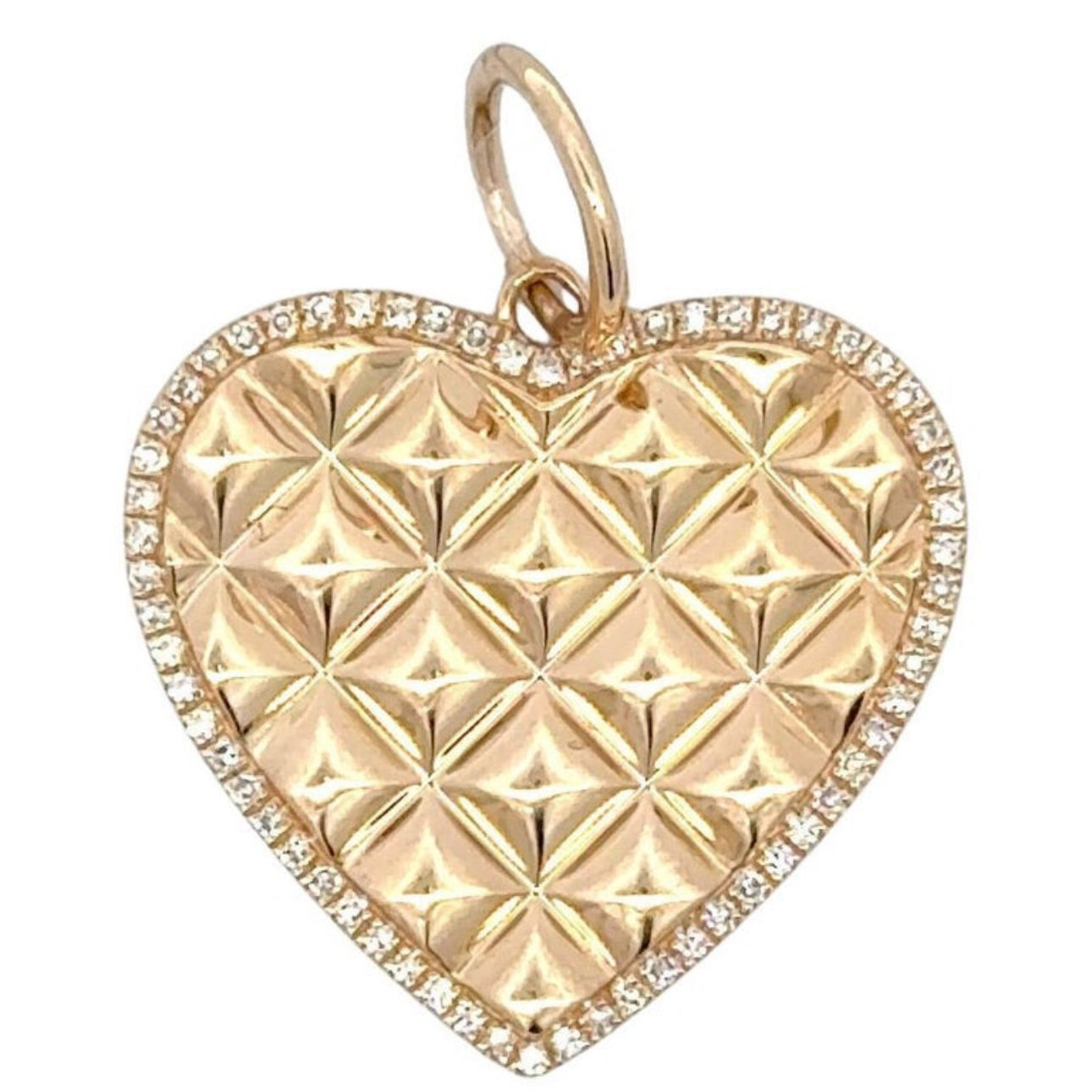 Italian Checkered Diamond Heart Trim Pendant 14 Karat Yellow Gold