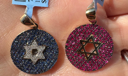 Star of David Circle Gem Charm