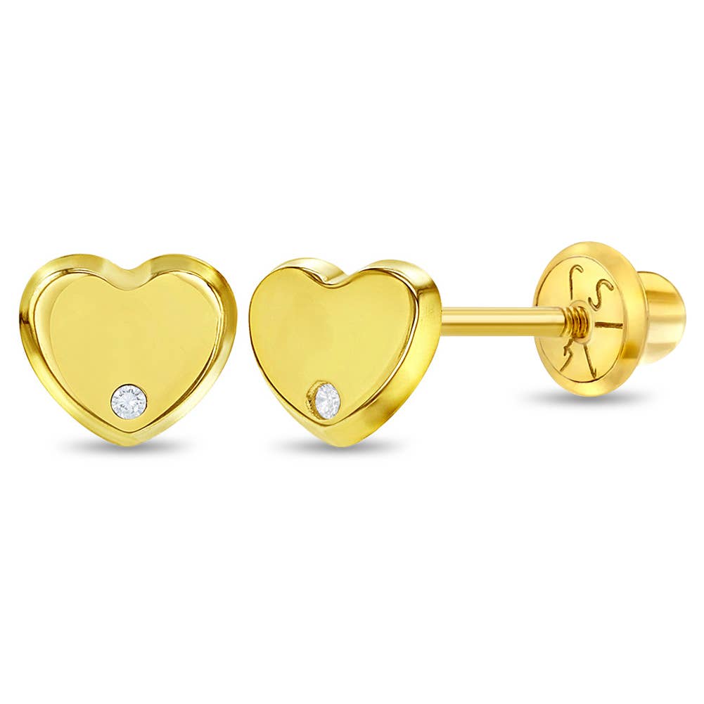 14k Yellow Gold Genuine Diamond Heart Baby / Kids Earring