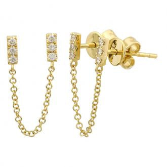 14k Yellow Gold Diamond Bar Double Stud Earring