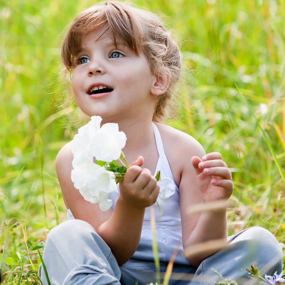 14k Gold Heart CZ Solitaire Kids / Children's / Girl Earring