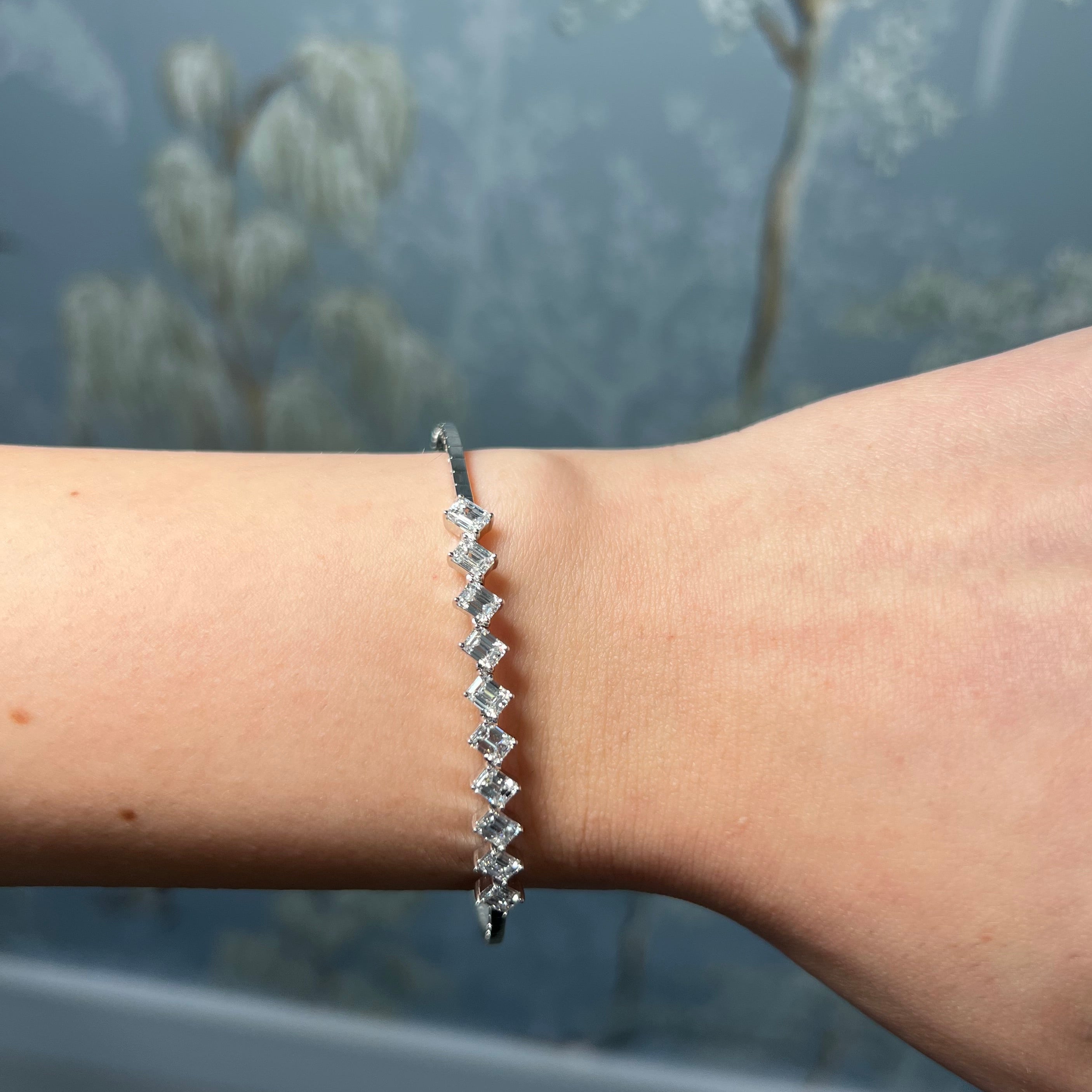 Slanted Emerald Diamond Flexi Bangle Bracelet