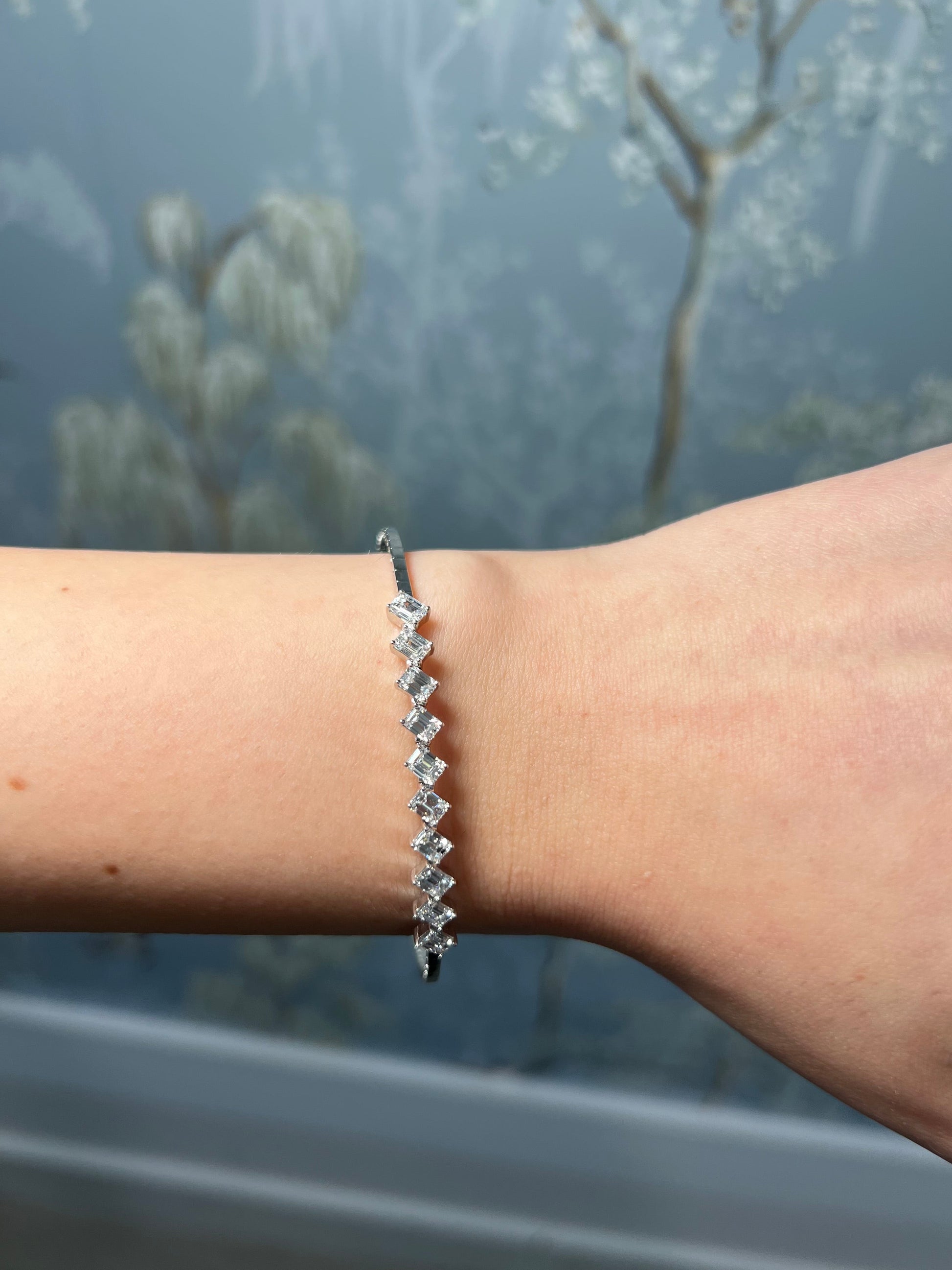 Slanted Emerald Diamond Flexi Bangle Bracelet