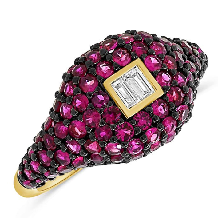 1.24CT RUBY AND BAGUETTES PINKY RING