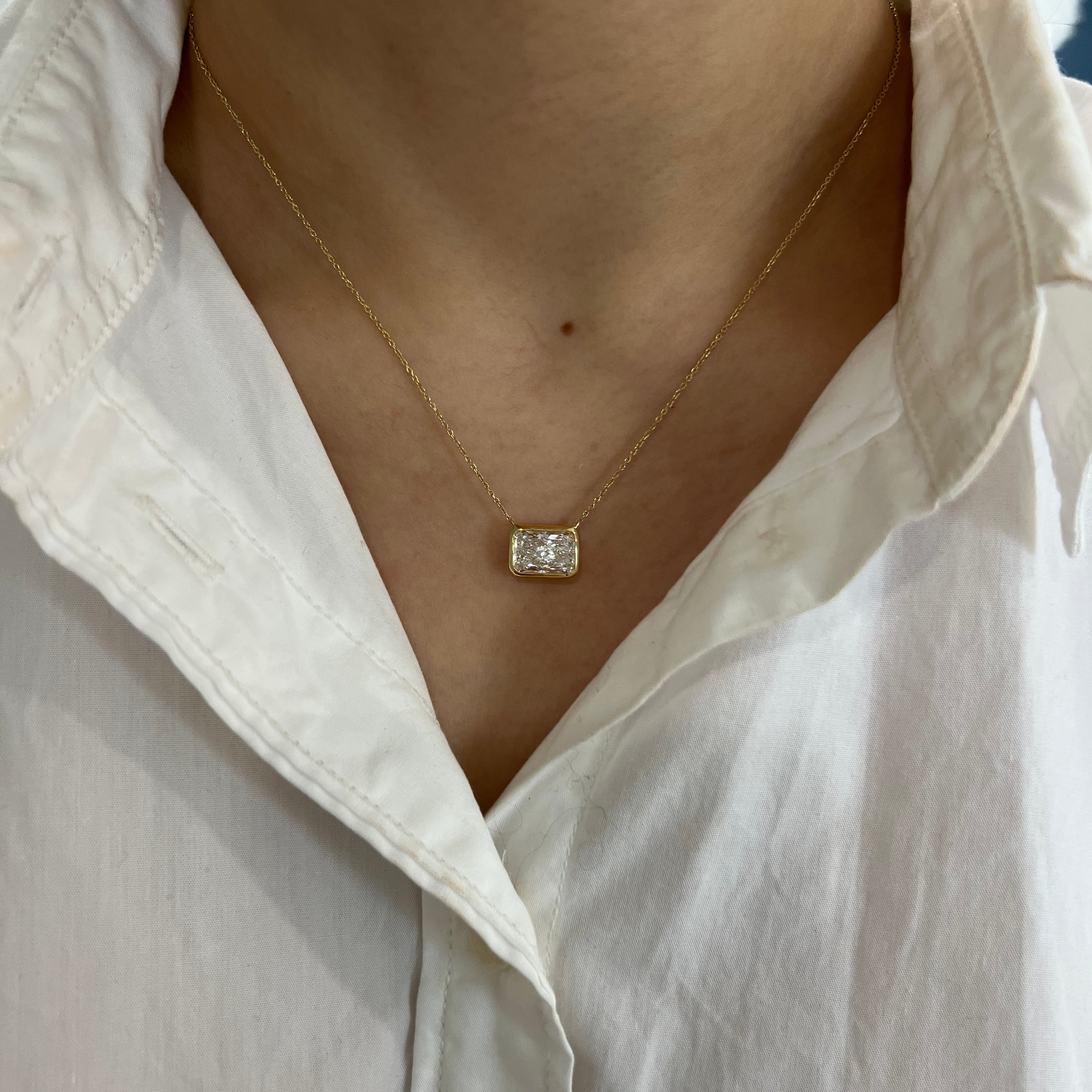 Bezel Set 3ct Radiant Diamond Necklace