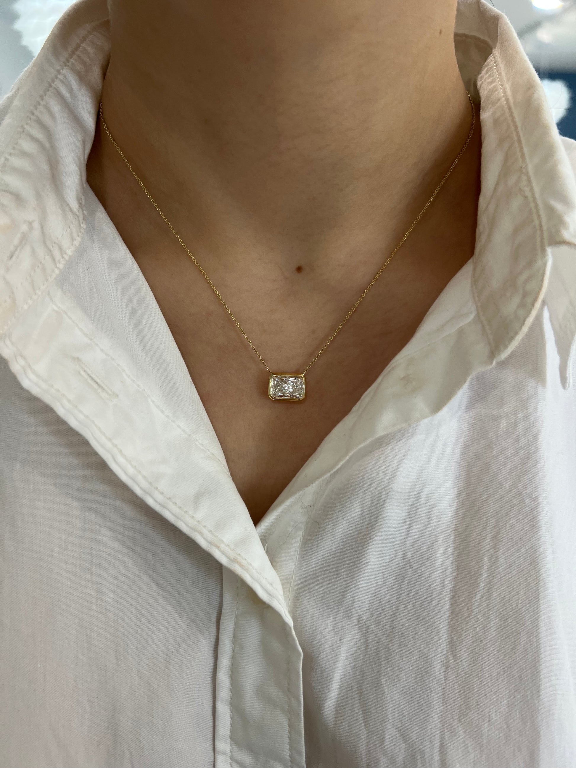 Bezel Set 3ct Radiant Diamond Necklace