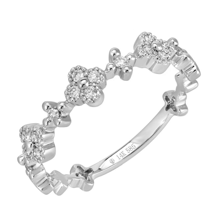 14k White Gold Diamond Clover Ring