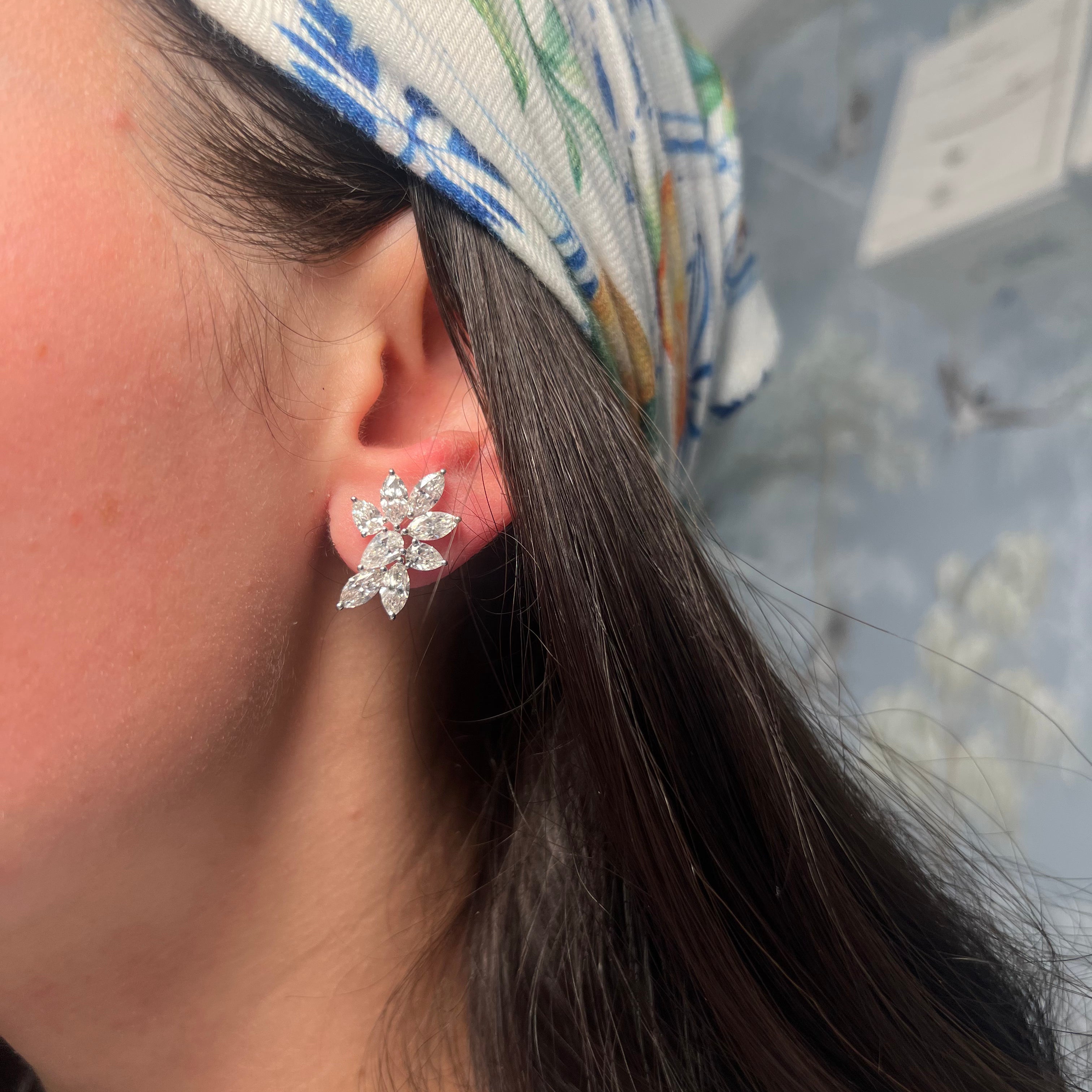 14k White Gold Pear Cluster Lab Diamond Earring