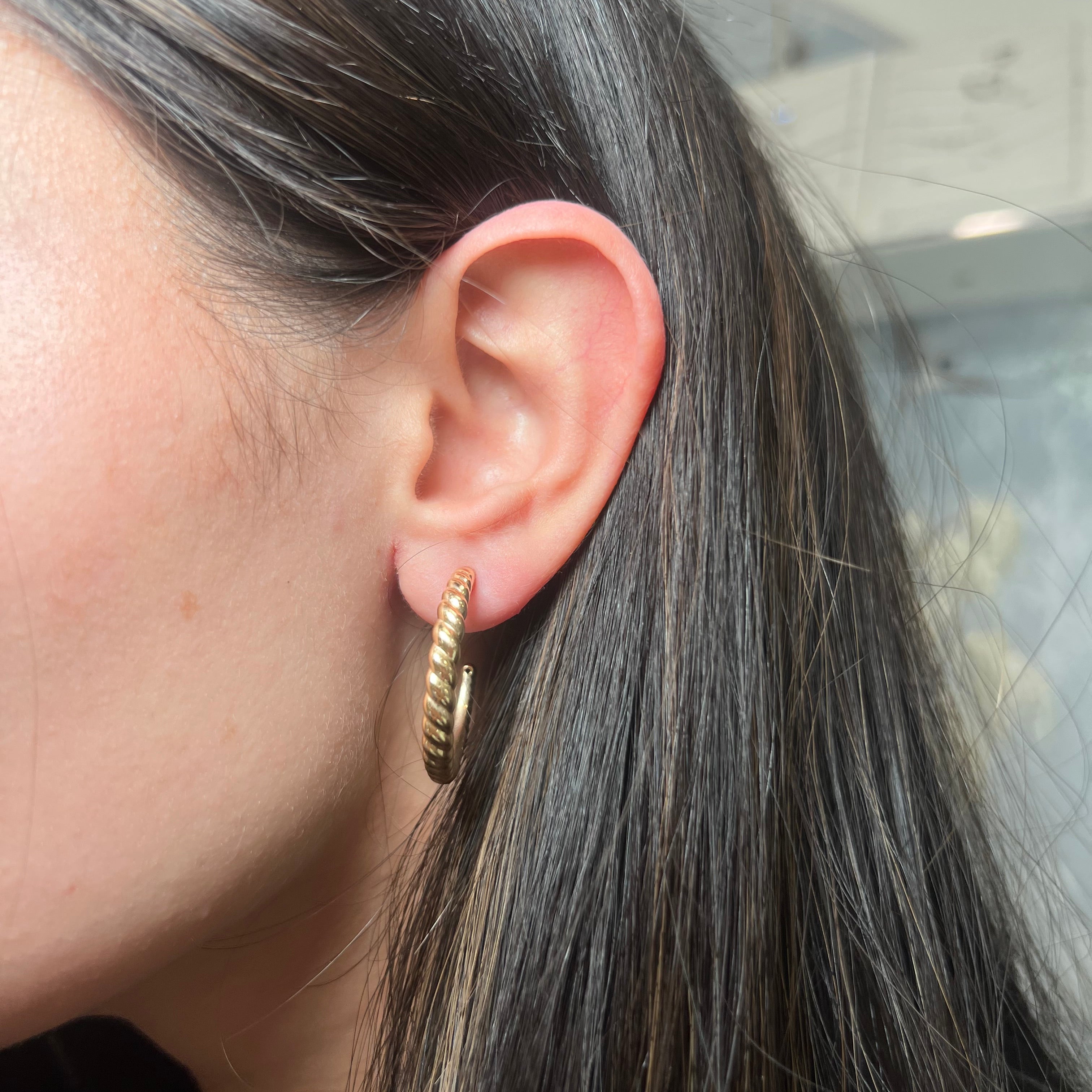 14k Yellow Gold Croissant Open Hoop Earrings