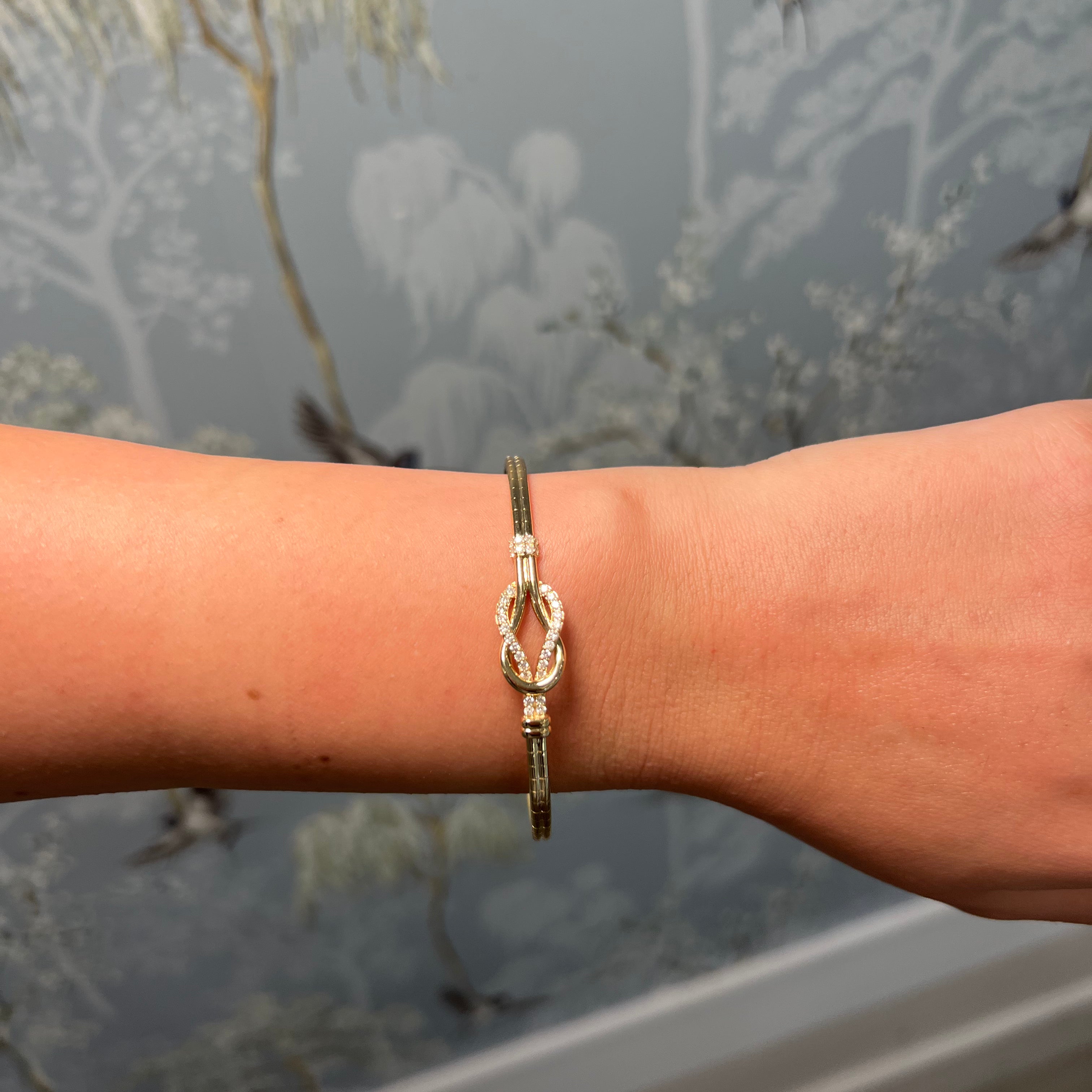 14k Yellow Gold and Diamond Knot Bangle