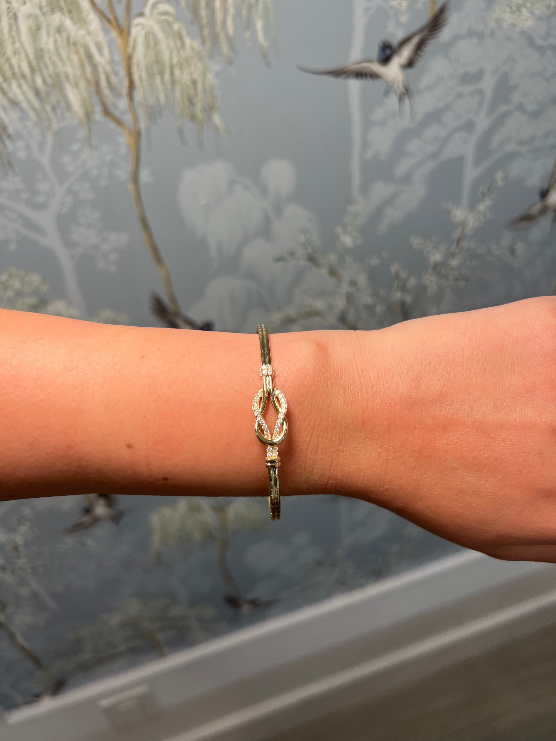 14k Yellow Gold and Diamond Knot Bangle