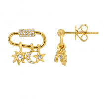 14k Yellow Gold Diamond Charm Earrings