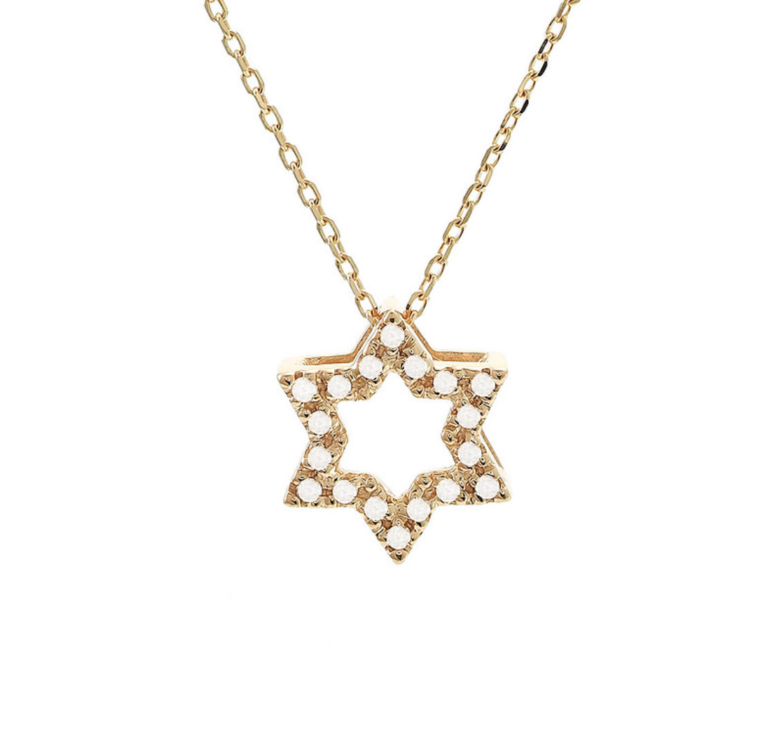 Yellow Gold Jewish Star Single Micro Pave Diamond Necklace