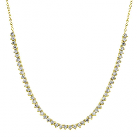 14k Yellow Gold 3 Prongs Setting Diamond Tennis Chain Necklace