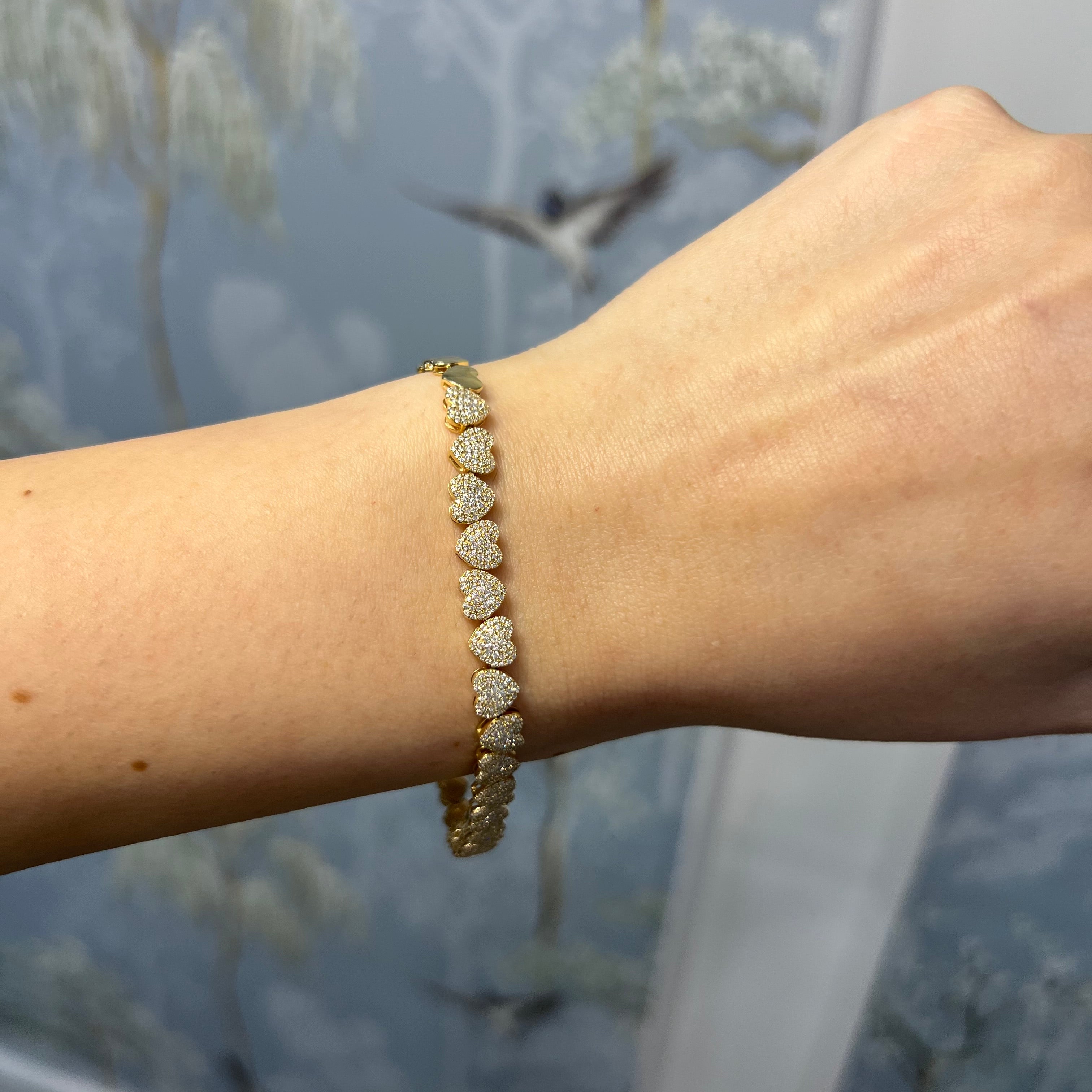 14k Yellow Gold Diamond Heart Bracelet
