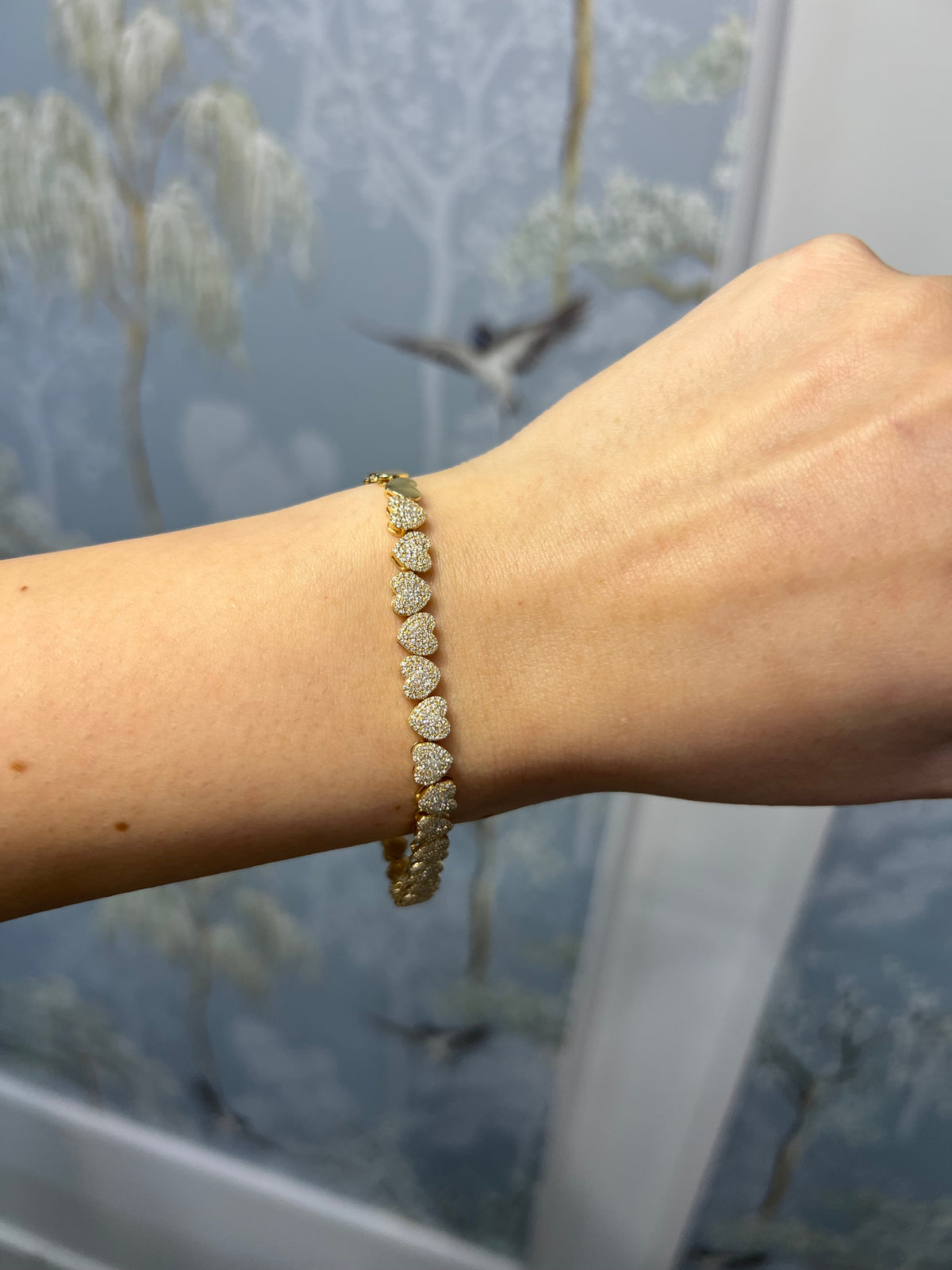 14k Yellow Gold Diamond Heart Bracelet