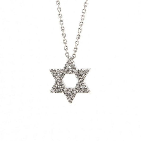 White Gold Jewish Star Single Prong Diamond Necklace