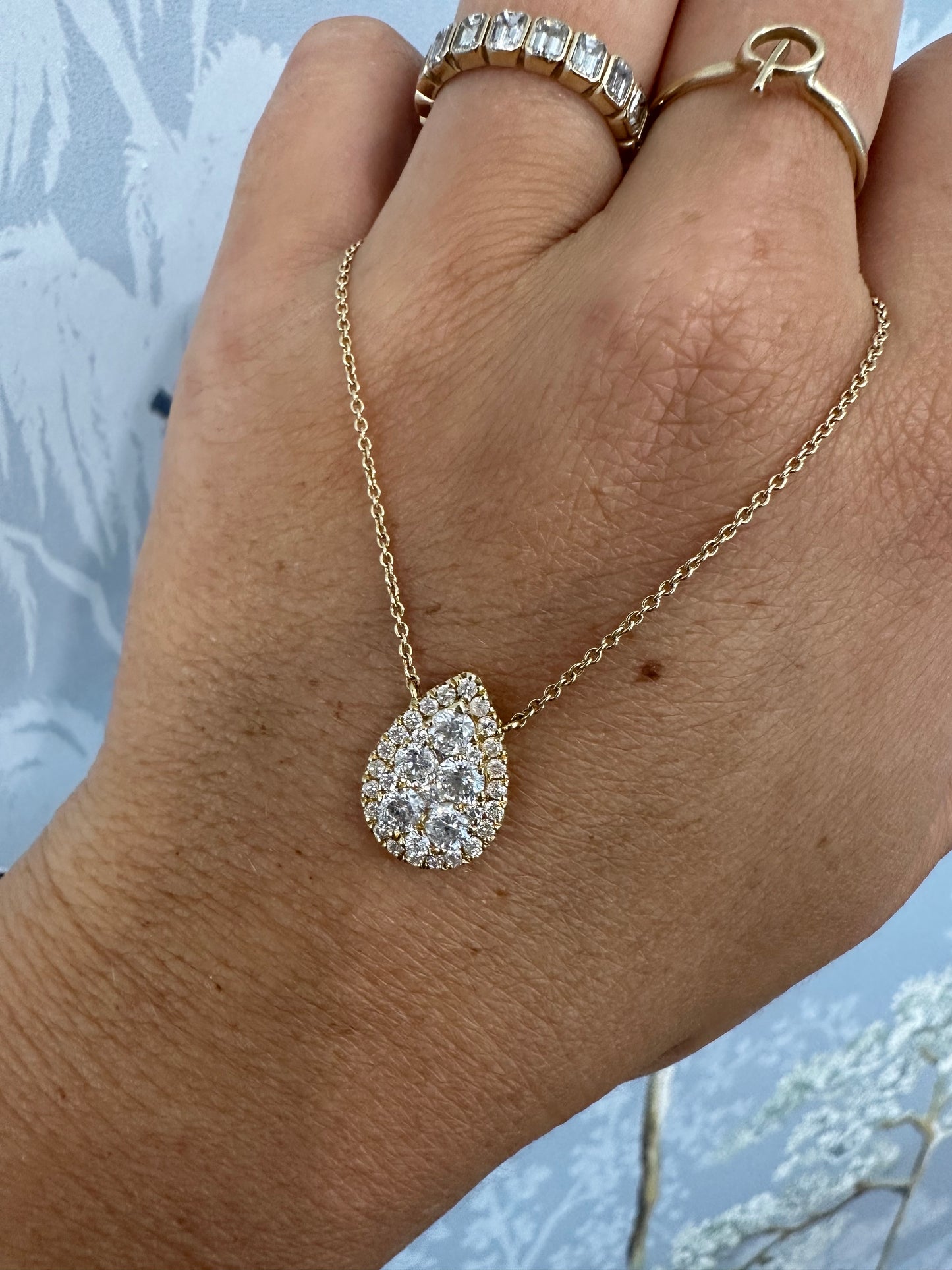 14k Gold Pave Diamond Pear Pendant Necklace