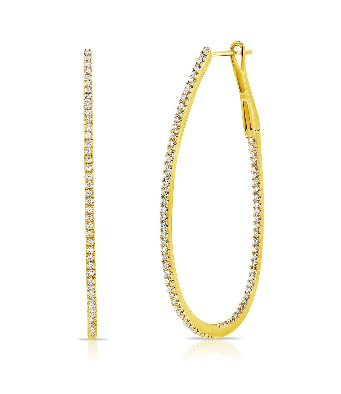 14k Gold and Diamond Oval Shape Hoops