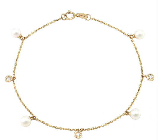 Yellow Gold Round Bezel Pearl Bracelet