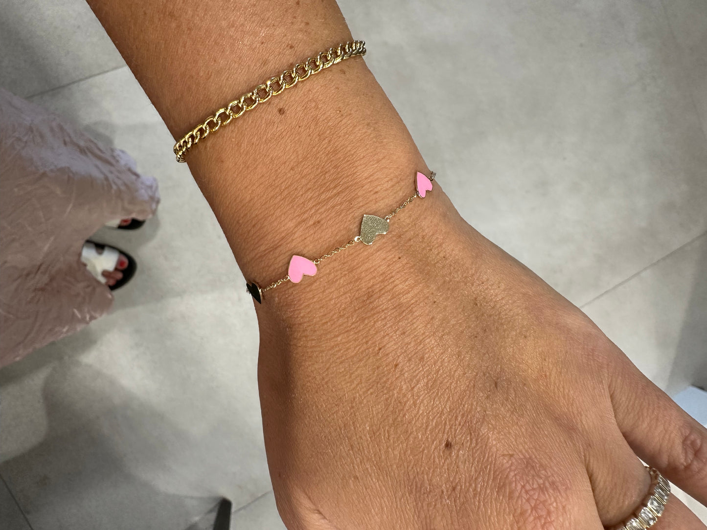 14k Yellow Gold and Pink Heart Bracelet