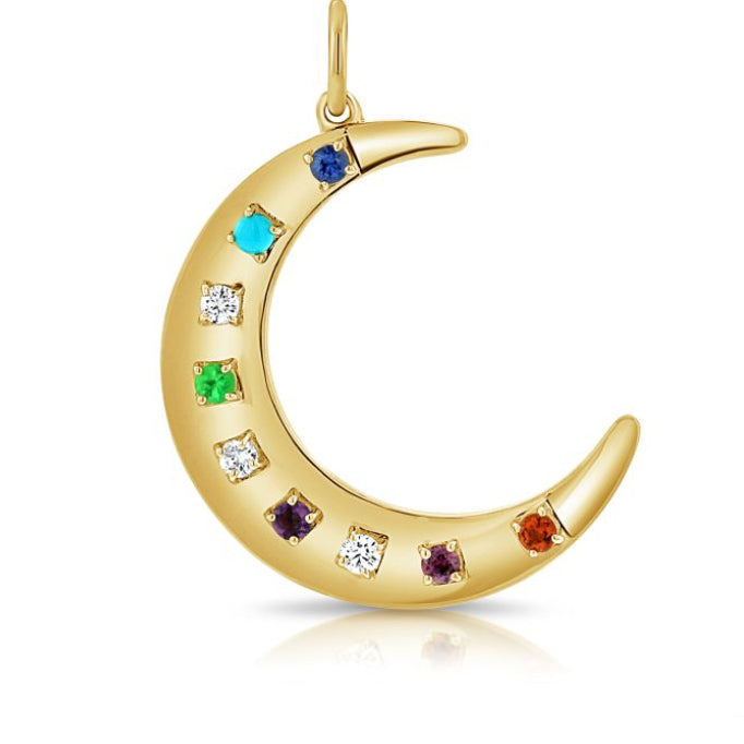 .42CT RAINBOW COLOR AND DIAMOND MOON PENDANT