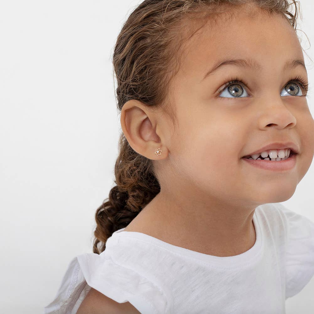 14k Gold Open CZ Flower Baby / Toddler / Kids Earrings