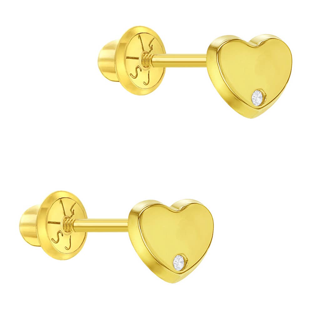 14k Yellow Gold Genuine Diamond Heart Baby / Kids Earring