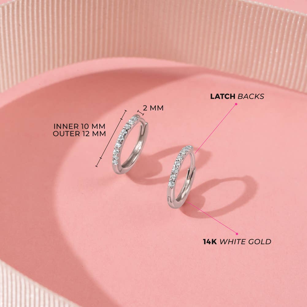 14k White Gold Clear 10mm Toddler / Kids / Girls Earrings