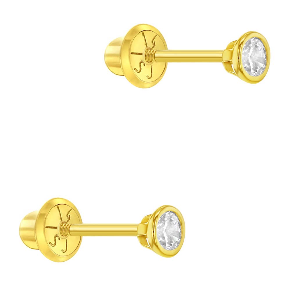 14k Gold Tiny Bezel Set CZ Baby / Toddler / Kids Earrings