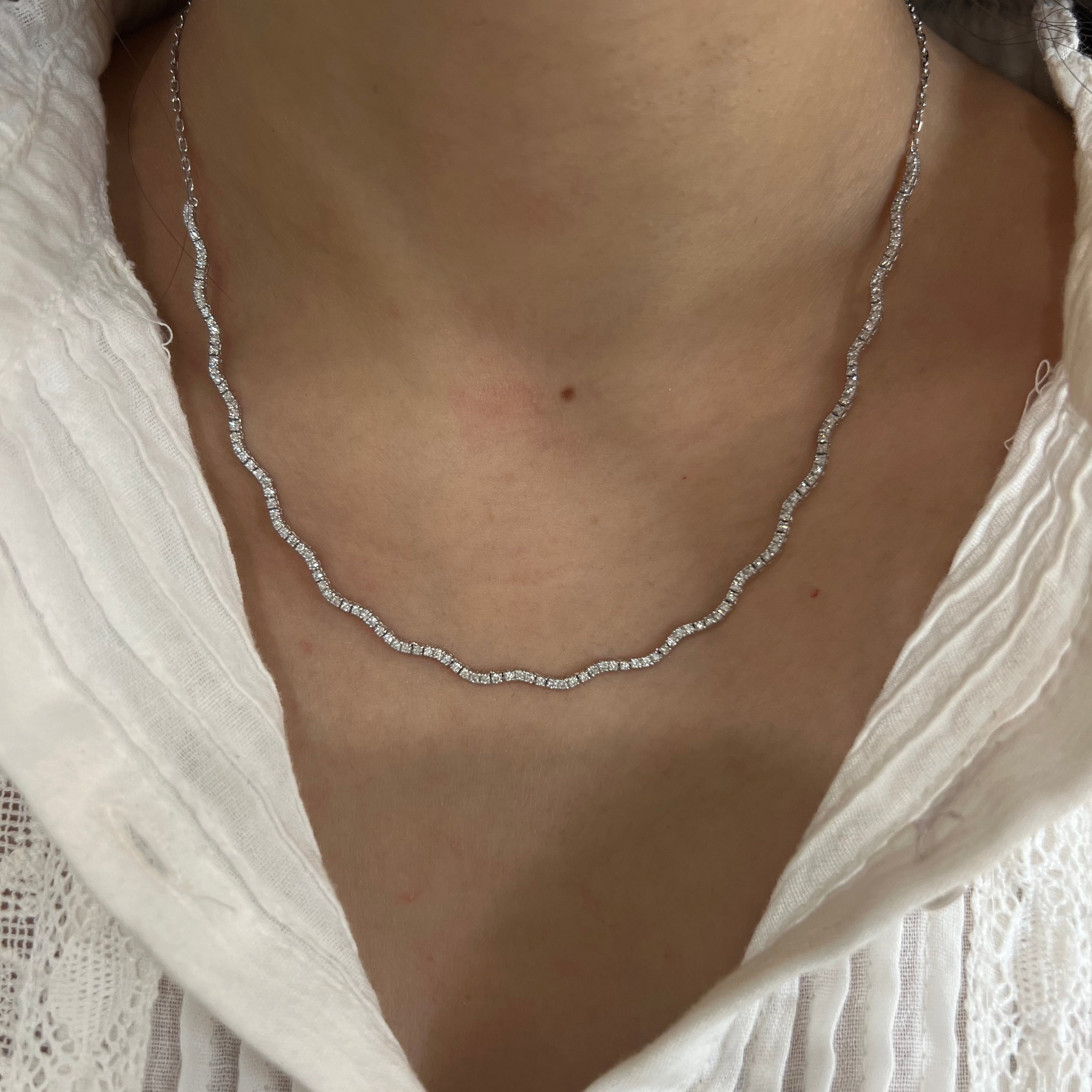 1.4ctw Natural Diamond Wave Tennis Necklace