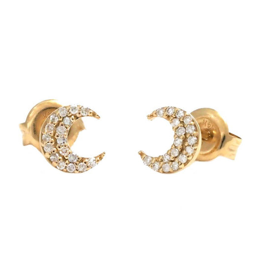 Gold Fashion Single Micro Pave Diamond Moon Earring