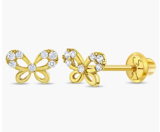 14k Jeweled Butterfly Girls Earrings