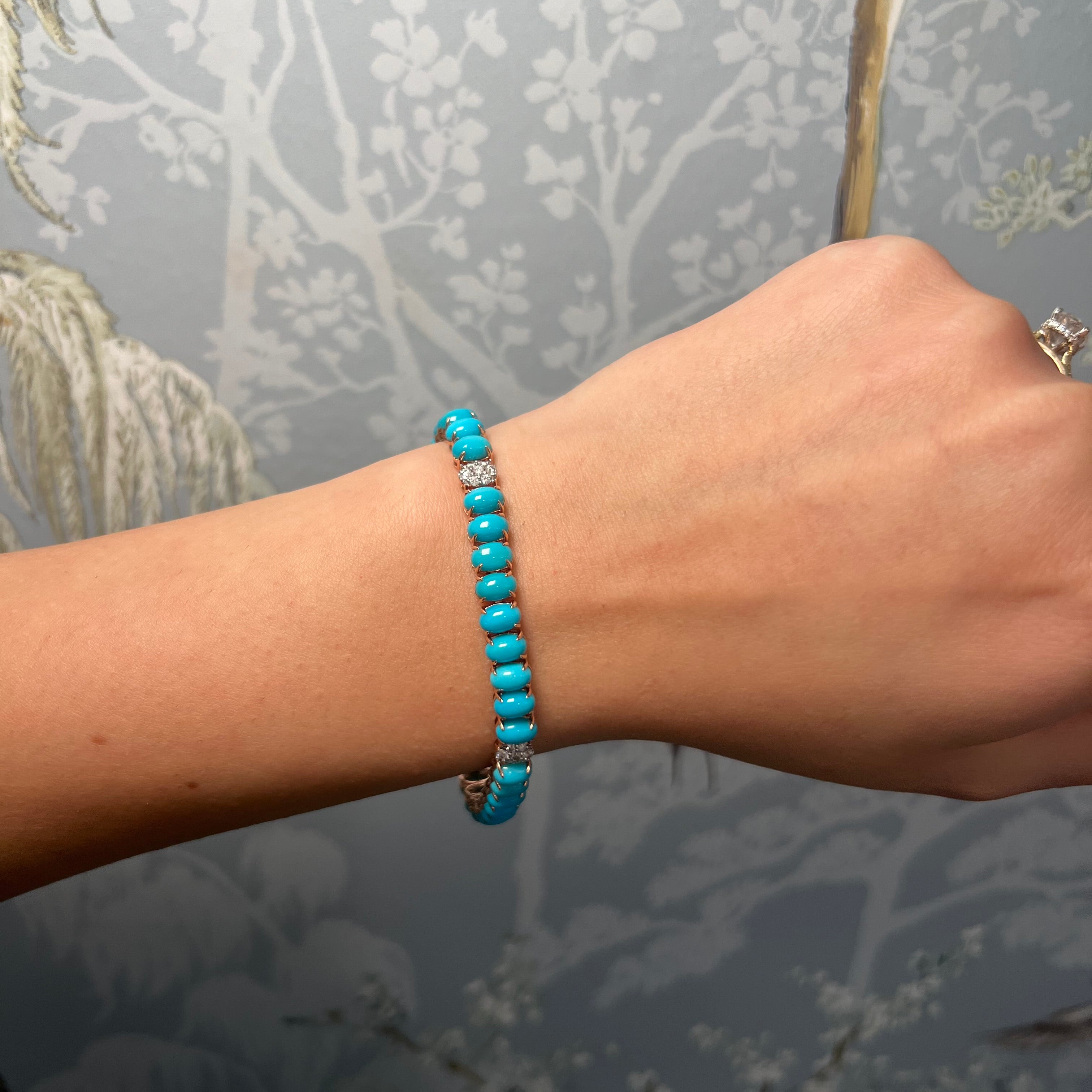 14k Rose Gold Turquoise Tennis Bracelet