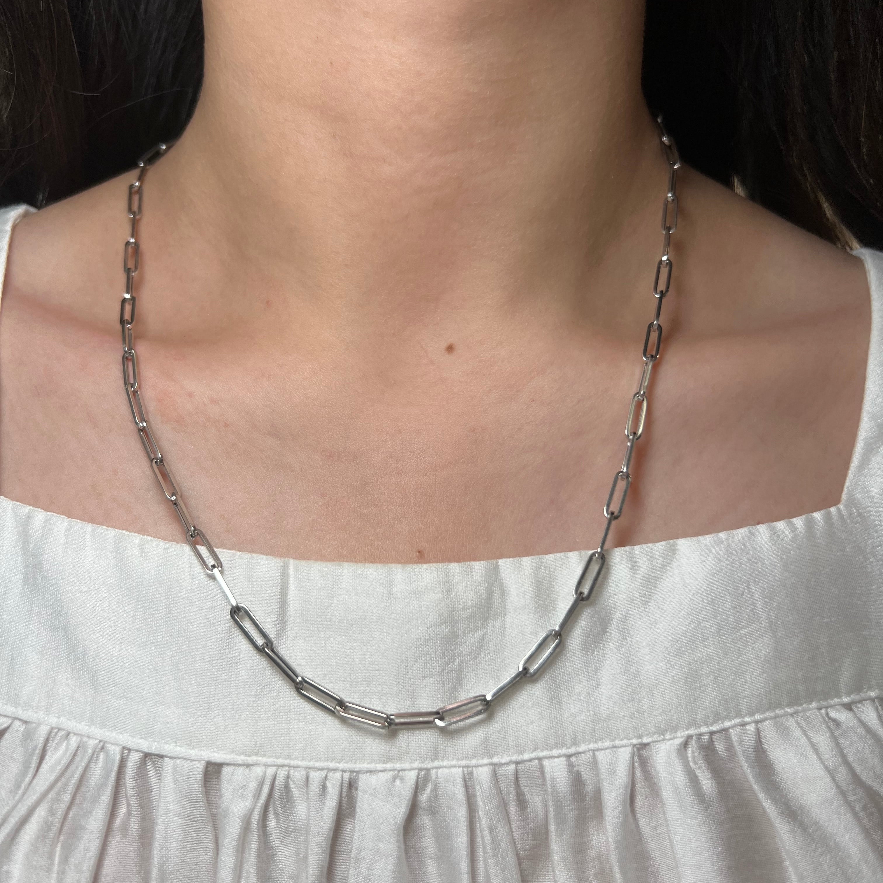 14K White Gold Paper Clip Necklace