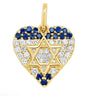 14K Gold Diamonds & Sapphires Israel Flag Heart Pendant