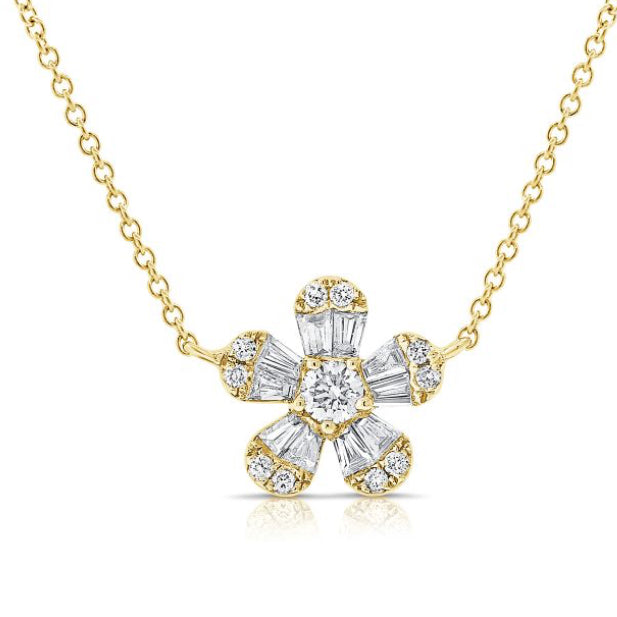 .46CT BAGUETTES AND DIAMOND FLOWER PENDANT NECKLACE