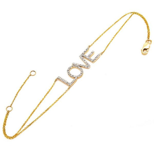 Yellow Gold Love Single Micro Pave Diamond Bracelet