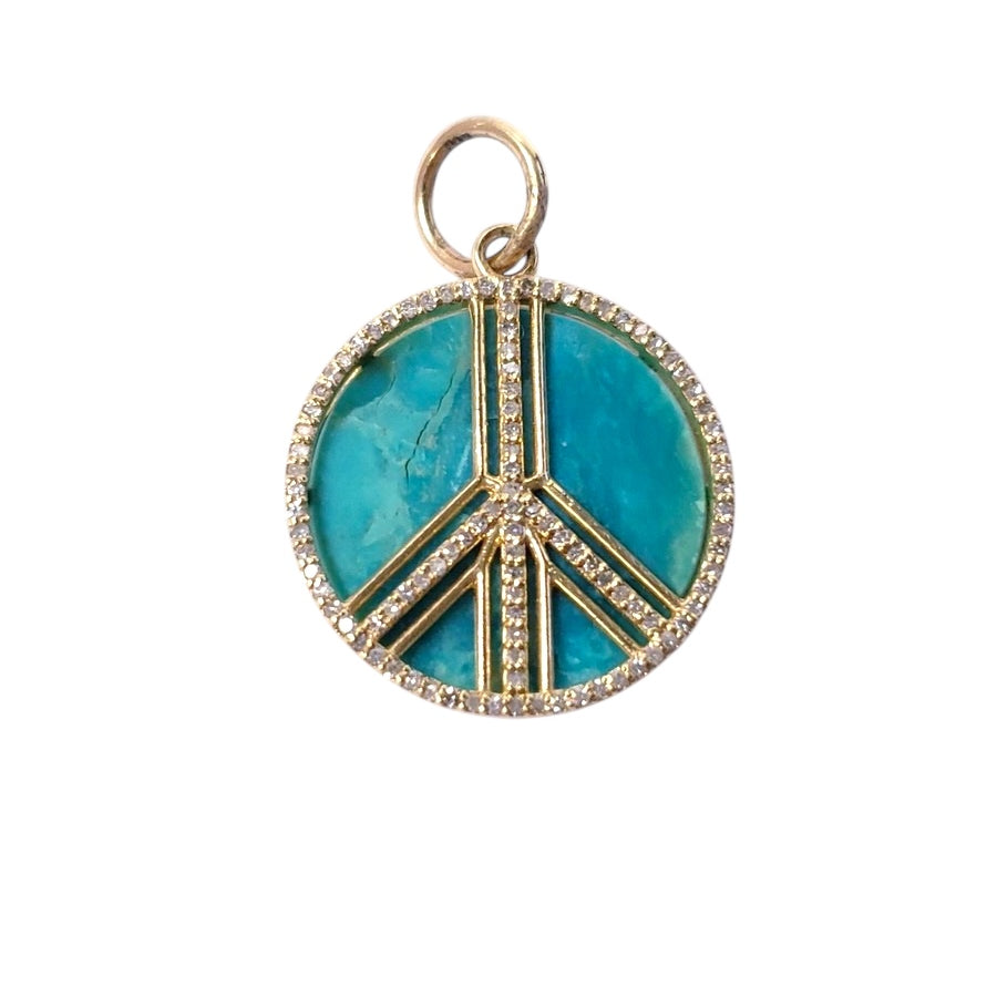14k Turquoise and Diamond Peace Sign Charm