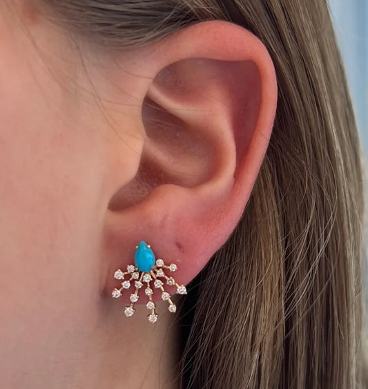 14K GOLD DIAMOND TURQUOISE SPIKY EARRINGS