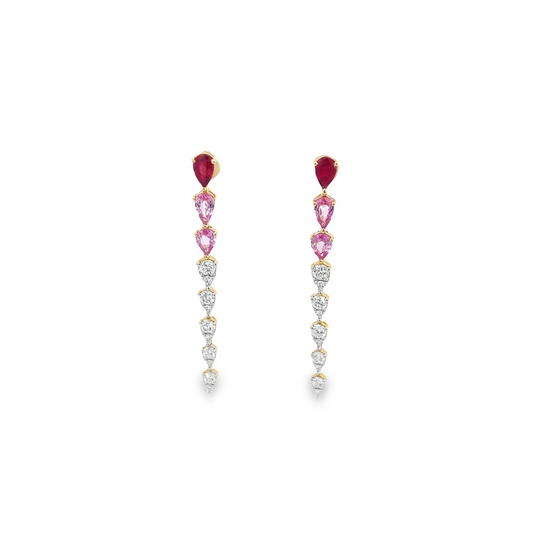 Ruby, Pink Sapphire, & Diamond Drop Earrings