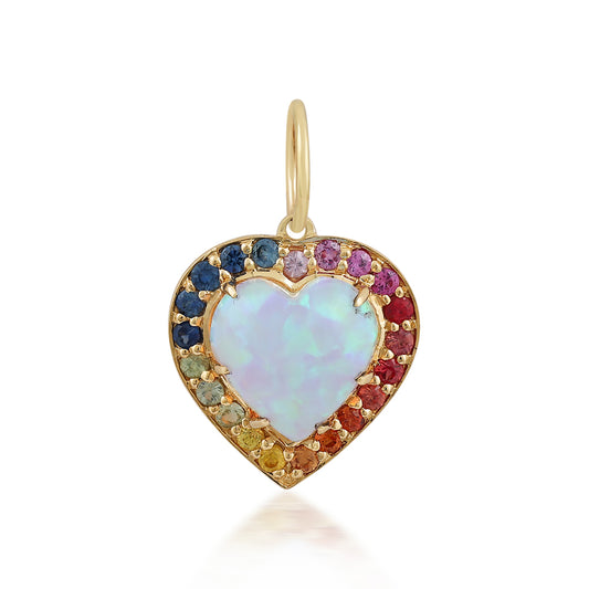 Opal Heart Charm with Rainbow Sapphire Charm